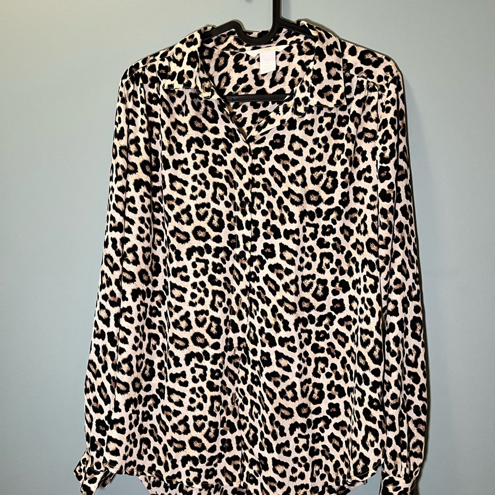leopard print button up women's top